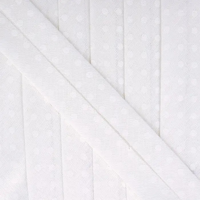 Biais blanc à petits pois blancs 20mm /m Biais blanc à petits pois blancs 20mm /m