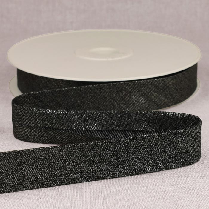 Biais jean métallisé 25mm noir au mètre Biais jean métallisé 25mm noir au mètre