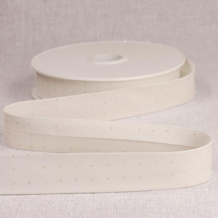 Biais piqué glitter 25mm blanc au mètre Biais piqué glitter 25mm blanc au mètre