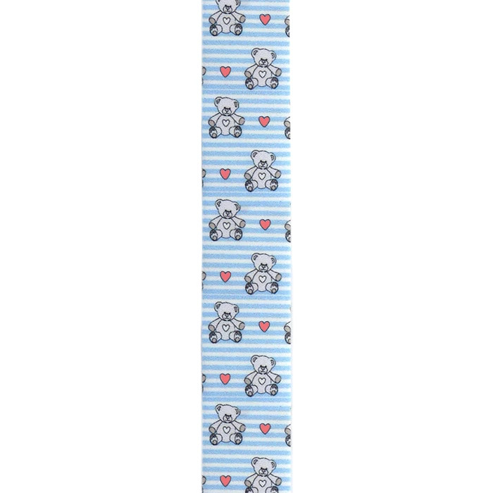 Biais replié 25mm ligné blanc et bleu oursons coeur au mètre Biais replié 25mm ligné blanc et bleu oursons coeur au mètre