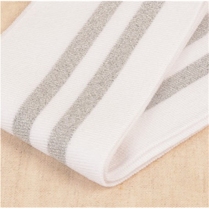 Bord côte lurex Argent Blanc 120cmx8.5cm Bord côte lurex Argent Blanc 120cmx8.5cm