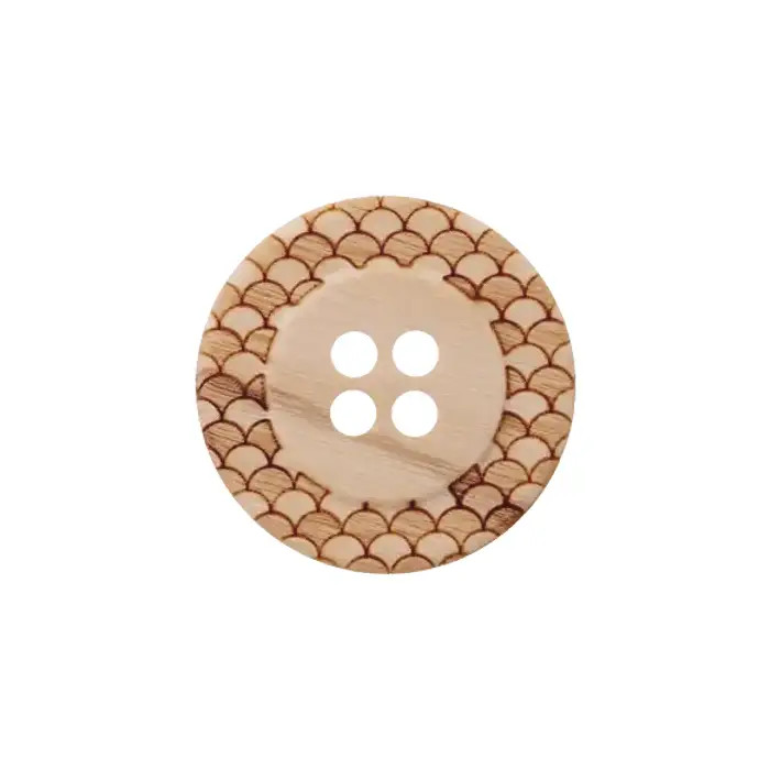 Bouton 18mm 4 trous en bois d'olivier - Écailles Bouton 18mm 4 trous en bois d'olivier - Écailles