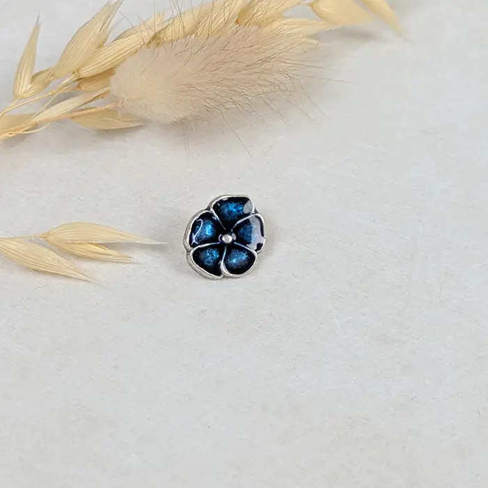 Bouton Fleur bleu/argent 12mm Bouton Fleur bleu/argent 12mm