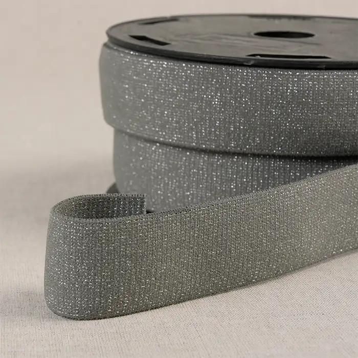 Elastique boxer gris métallisé 32mm au mètre Elastique boxer gris métallisé 32mm au mètre