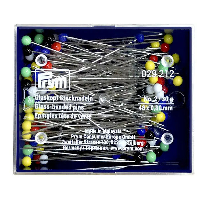 Épingles 48 x 0,80mm à tête de verre acier (30g) PRYM Épingles 48 x 0,80mm à tête de verre acier (30g) PRYM