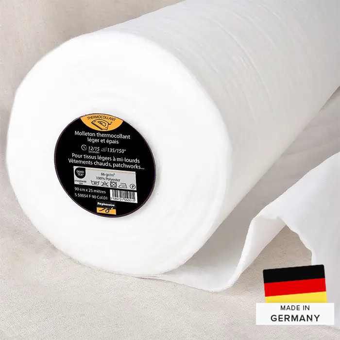 Molleton thermocollante non-tissée léger blanc 90cm au mètre Molleton thermocollante non-tissée léger blanc 90cm au mètre
