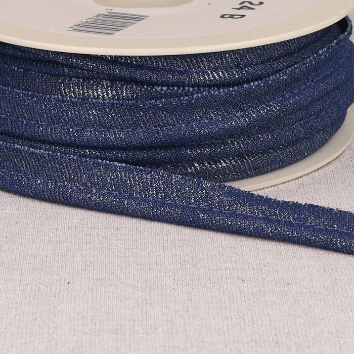 Passepoil jean métallisé 12mm bleu foncé au mètre Passepoil jean métallisé 12mm bleu foncé au mètre