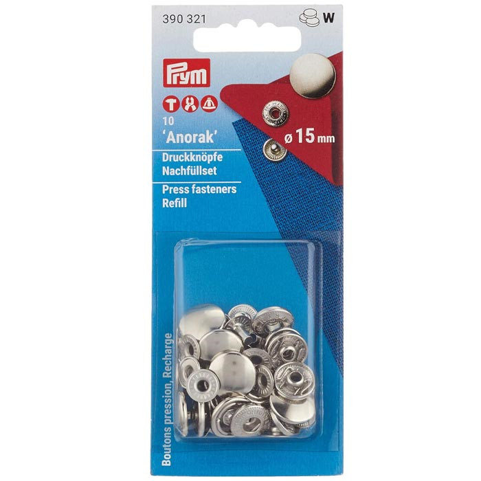 Recharge boutons pression anorak 15 mm Argent Recharge boutons pression anorak 15 mm Argent