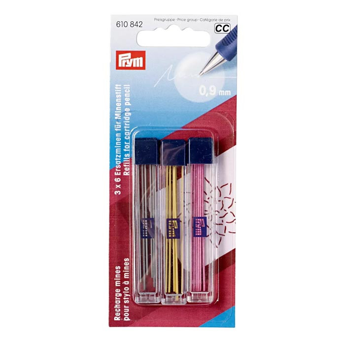 Recharges 3x6 mines 0,9mm pour stylo à mines Prym Recharges 3x6 mines 0,9mm pour stylo à mines Prym