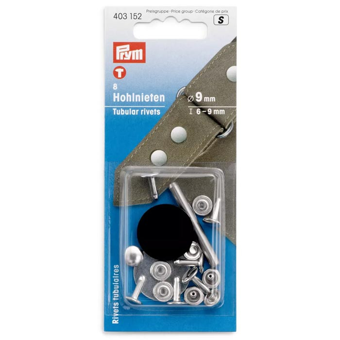 Rivets tubulaires 9mm avec outil de perçage 6-9mm Prym Rivets tubulaires 9mm avec outil de perçage 6-9mm Prym