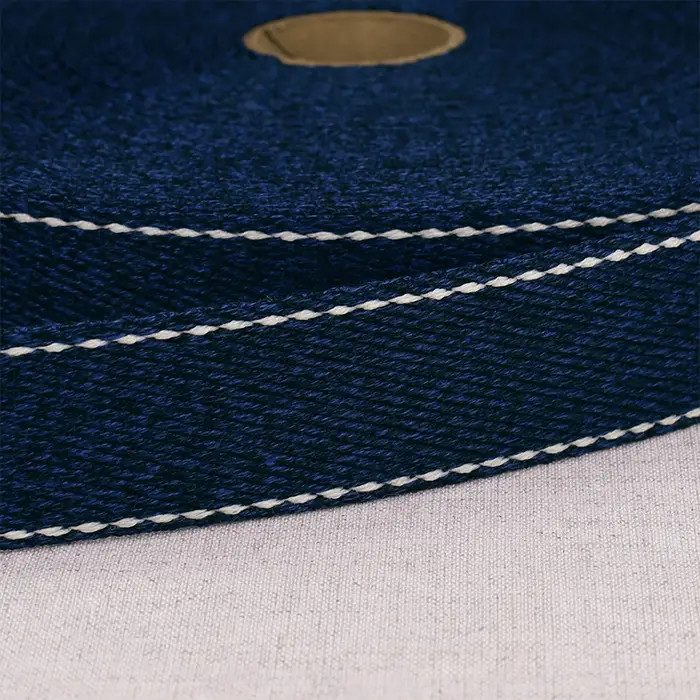 Sangle chinée bleu marine point sellier 30mm au mètre Sangle chinée bleu marine point sellier 30mm au mètre