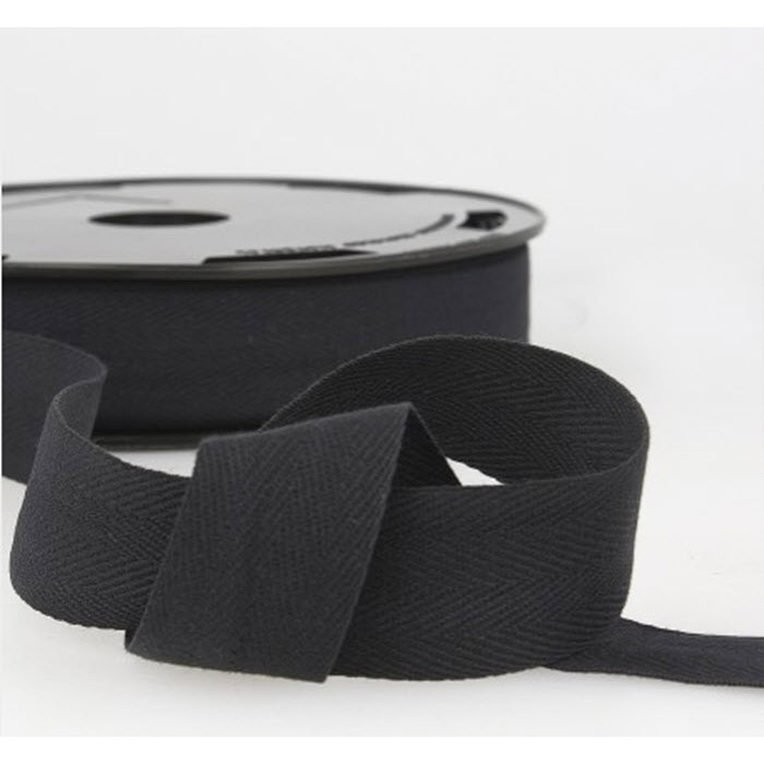 Sergé coton noir 20 mm au mètre Sergé coton noir 20 mm au mètre