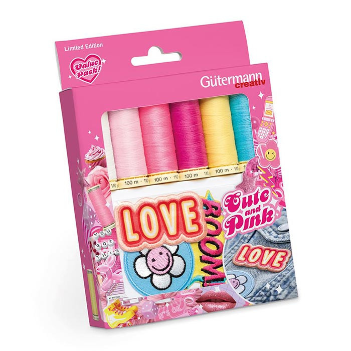 Set 6 fils à coudre Cute and Pink avec 3 applications Set 6 fils à coudre Cute and Pink avec 3 applications