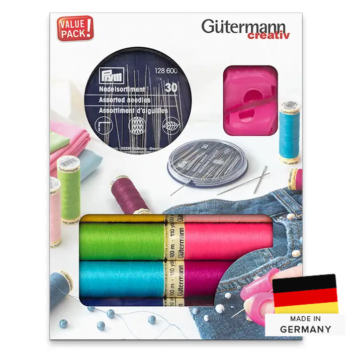 Set 8 bobines 100m Gütermann, 30 aiguilles Prym Set 8 bobines 100m Gütermann, 30 aiguilles Prym