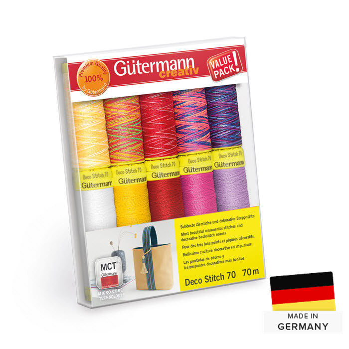 Set n°1 de 10 fils à coudre 70m Deco Stitch 70 Set n°1 de 10 fils à coudre 70m Deco Stitch 70