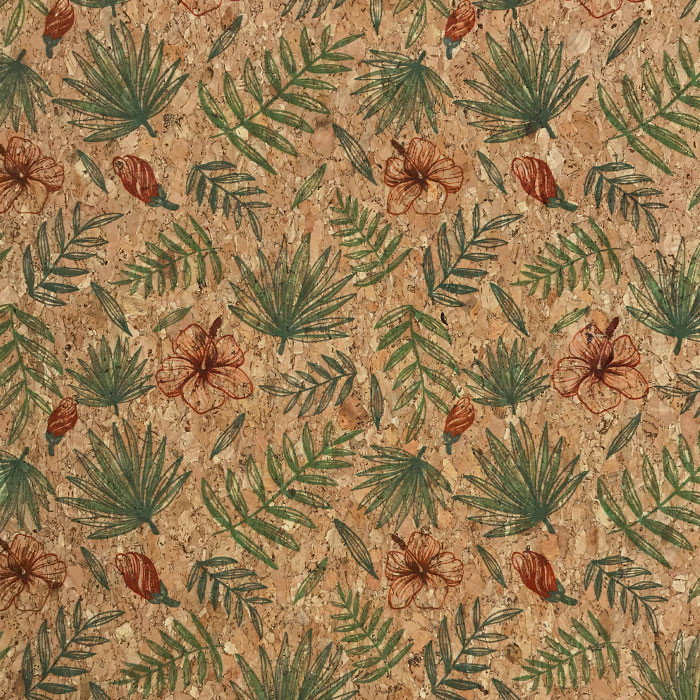 Tissu liège "Feuilles de palmier" par 50cm Tissu liège "Feuilles de palmier" par 50cm