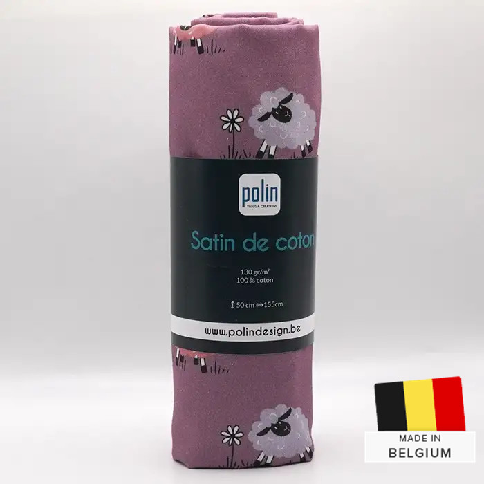 Tissu Satin de Coton Moutons mauve 50x155cm Tissu Satin de Coton Moutons mauve 50x155cm